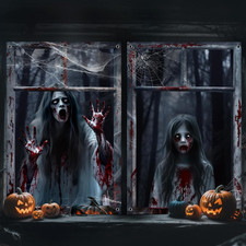 2 Pack Halloween Window Cover Creepy Female Ghost Curtain Scary Halloween Decora