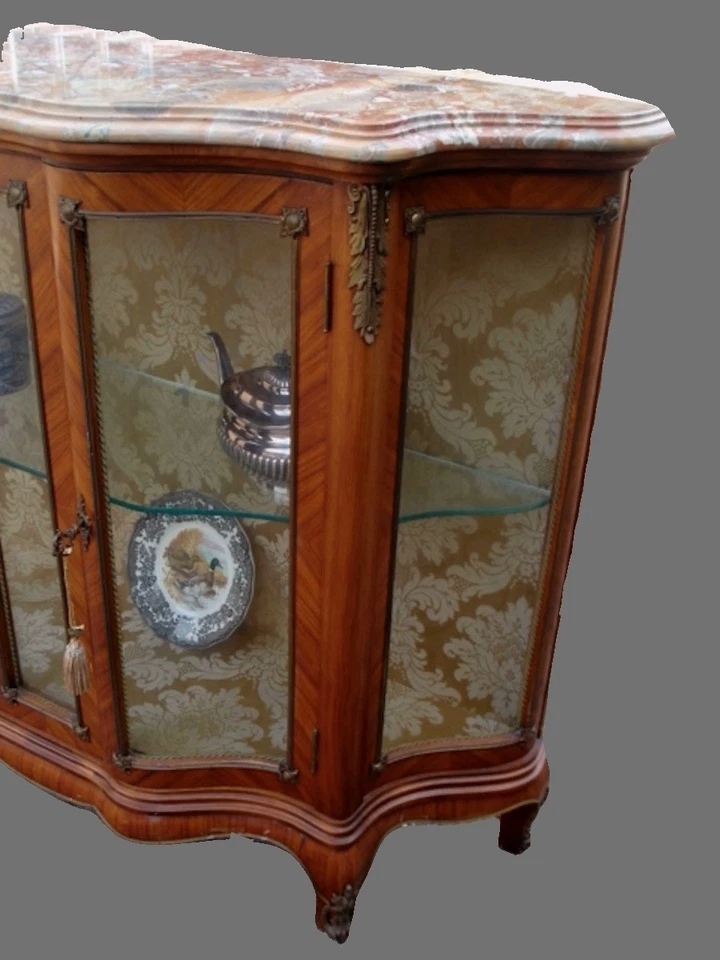 Gabinete Buffet Vitrina Antigua Luis XVI Francesa Mármol Años 1860 Raro Foto 4 de 4