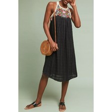 Anthropologie Akemi + Kin Mosley Embroidered Dress Black XS Sleeveless