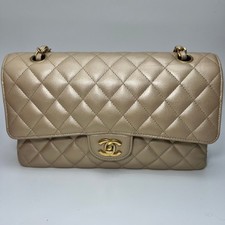 CHANEL CLASSIC MEDIUM DOUBLE FLAP Beige Clair CAVIAR BAG
