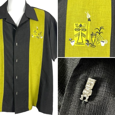 Steady Mens Bowling Tiki Retro Camp Shirt size Large 52x29 (XL) Idol Buttons USA