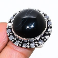Black Onyx Gemstone Handmade 925 Sterling Silver Jewelry Ring Size 8 US 