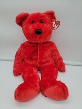 TY Beanie Buddies Sizzle Red Bear Velvet Bow Plush Stuffed Soft Toy 13" NWT