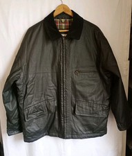 Baracuta Field Jacket Black Waxed Cotton & Corduroy Collar Overcoat Men's Size M