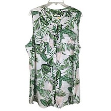 C&C California Linen Tropical Palm Print Tunic Dress Womens 2X Minimal Boho 