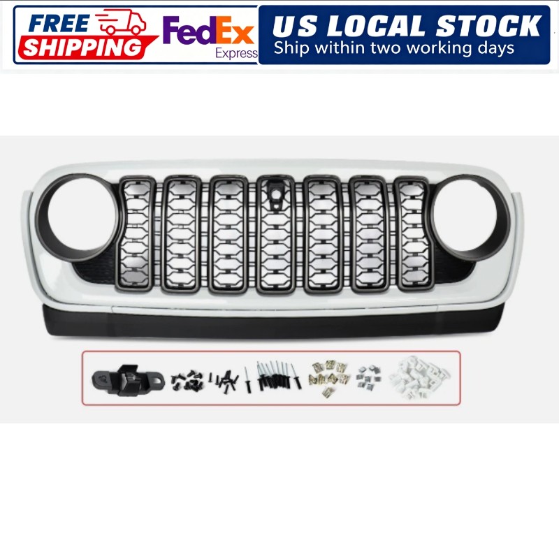 Bright White 2024 Upgrade Grille For 2018-2023 Jeep Wrangler JL W/ Camera Hole