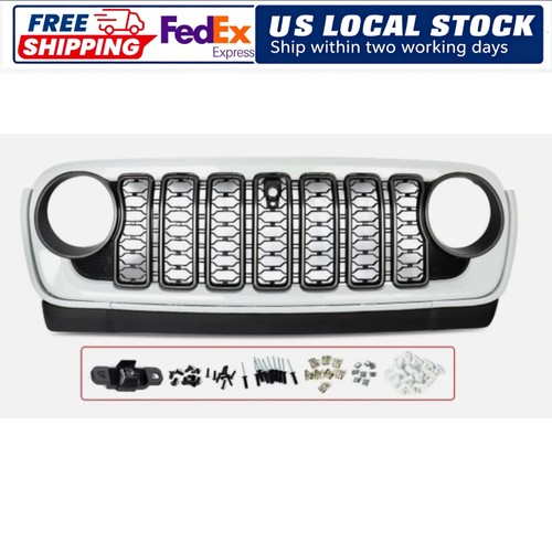 Bright White 2024 Upgrade Grille For 2018-2023 Jeep Wrangler JL W/ Camera Hole