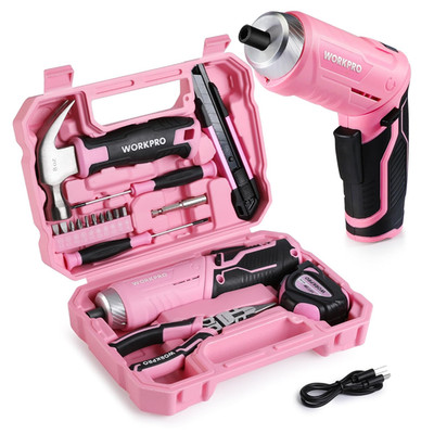 Workpro Werkzeugset rosa pink 18tlg usb c akkuschrauber klein