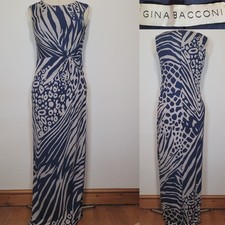 Gina Bacconi Womens Maxi Dess Sleeveless Navy Blue Patterned Size 14