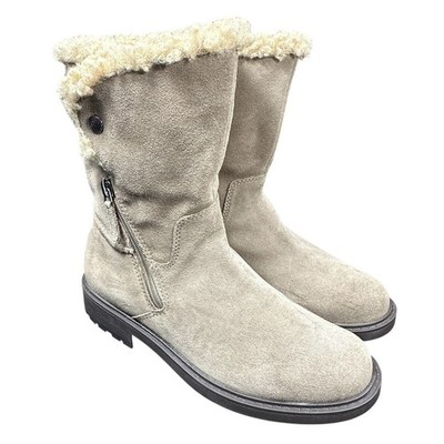 Clarks Opal Zip Suede Mid-Calf Faux Fur Lined Bootie Beige Women's Size