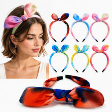 6 Pack Tie Dye Bow Headbands for Women Rainbow Knot Fabric Headwear with Bows