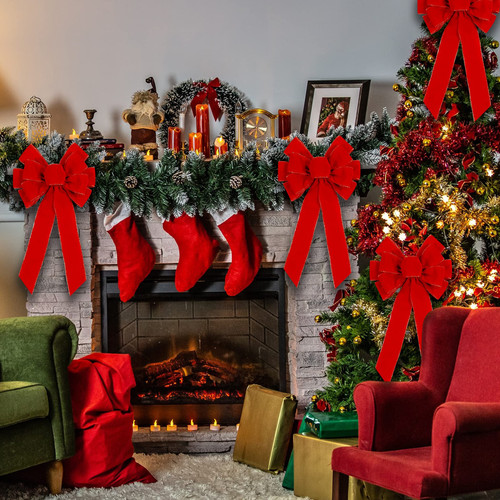 2 Pack Red Christmas Bows Outdoor Decorations,12”x20” Large Christmas Tree To... - Picture 6 of 6
