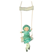 Russ Hanging Rag Doll 16" Blue Aqua Hair Dress Girl on Swing Trapeze Vintage
