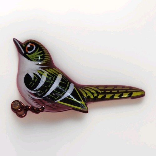 Vintage Unsigned Takahashi Style Hand Carved Wren Bird Brooch Pin Spring Charm - Picture 5 of 12