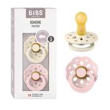BIBS Pacifiers Set of 2 - BPA-Free Natural Rubber Ivory/Blossom 6-18M