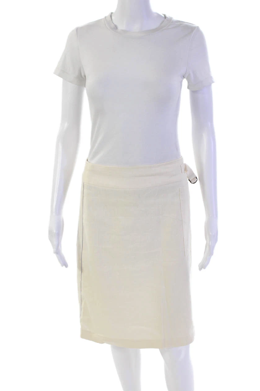 Anne Willi Womens Cotton Linen Pockets Knee Length Unlined Skirt Cream Size 0