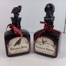 Ashland Ceramic Potion Bottle Halloween Decor Skull Bones Raven Goth Gothic