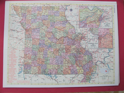 HISTORIC 1953 MISSOURI & MISSISSIPPI MAP SHOWS TOWNS RAILROADS & LIST ALL RR's