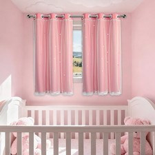 Curtains for Girls Bedroom Cute - Aesthetic Star 34"W x 54"L Pack of 2 Pink