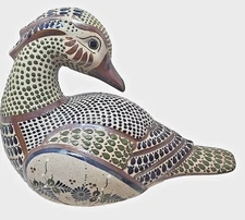 Signed Vintage Tonala Hand Crafted XL Duck Stoneware Mexican Pottery Art 10x13x8