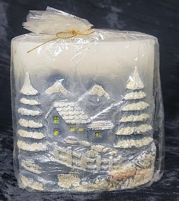 Vtg Oval 3D Winter Scene Christmas Tree Silver And White Candle 6  X 7  NIP