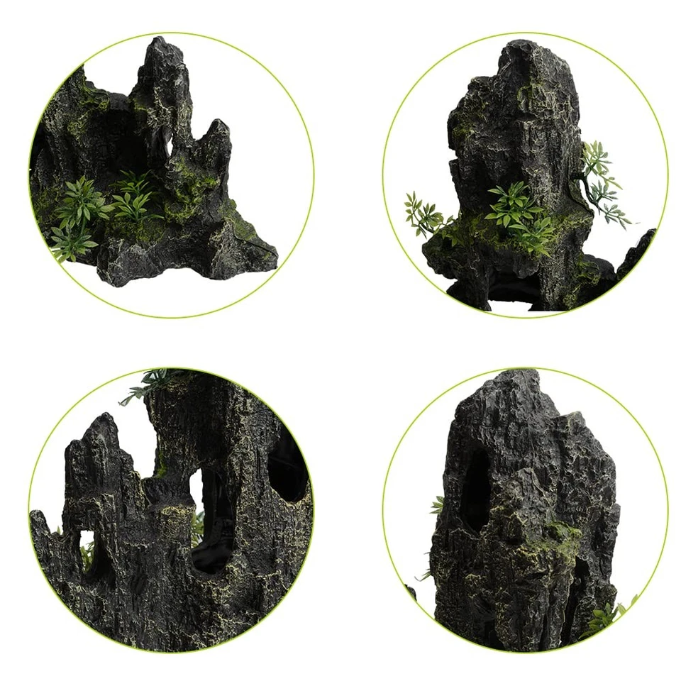 Decoraciones de piedra grandes y altas para acuario con vista a la montaña | Adornos de roca de resina de 11 pulgadas Foto 4 de 4