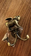 Metal Flying Pig Double Wall Hook Key Coat Towel Hanger Rustic Antique Style