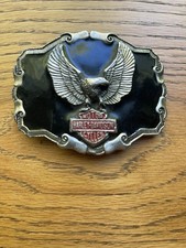 1980&rsquo;s Harley Davidson Eagle Belt Buckle SpreadWing Ornate Style Border USA