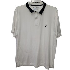 Nautica Navtech White Performance Polo Shirt XXL Black Collar Preppy Sail Sporty