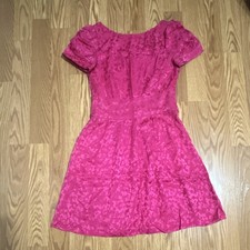 Marc by Marc Jacobs Pink Jacquard Floral Short Puff Sleeve Dress Zip Size 0