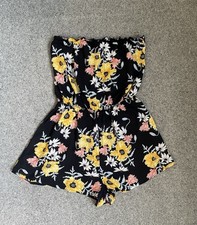 H&M Divided Black Playsuit Bright Flower Print Size 36 8 Summer Holiday