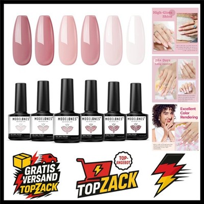 Modelones Nagellack Set UV Gel 6 Farben Rosa Nude Pink Schimmer  langlebig