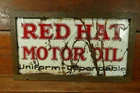 RARE Vintage Original RED HAT INDEPENDENT MOTOR OIL Embossed Metal Sign