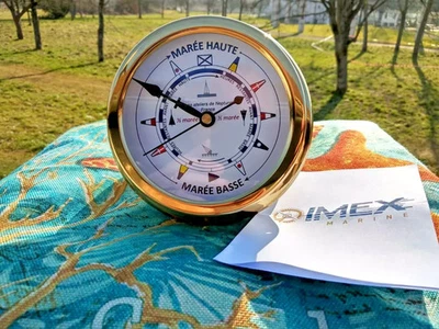 Horloge des marées, diam.14,5cm Imex Marine ,laiton,neuve,décor fanions PM2000LC - Photo 1/4