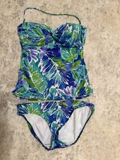 Lauren Ralph Lauren Women's Tankini Set Size 12 Blue Green Tropical Print