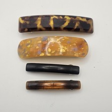 Set of Vintage MCM Tortoiseshell Barrettes Black Marbled Brown Acrylic Hair Clip