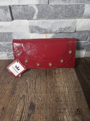 Baekgaard NWT Leather Diva Wallet Scarlet Red With Gold Accents
