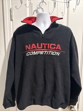 Vintage 1990 s Nautica Competition Y2K Mens XL Black Fleece 1/4 Zip