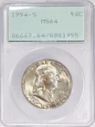 1954-S Silver Franklin Half Dollar PCGS MS64 Old Green Rattler Holder