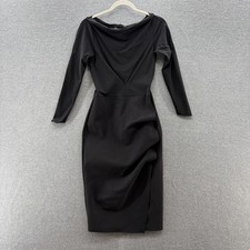 Chiara Boni Dress Womens Small Black Long Sleeve Sculptural Midi Sheath Cocktail
