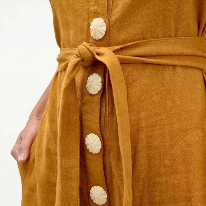 NWT MLL x Splendid Womens Small Linen Blend Belted Wide Leg Jumpsuit Marigold - Image 4 of 4