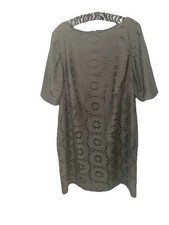 Adrianna Papell Elbow Sleeve Crochet Knit Lace Dress Lined Gray Women’s 20W