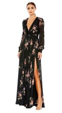 Mac Duggal 55661 Black Floral Long Sleeve Maxi Dress Size 6 398