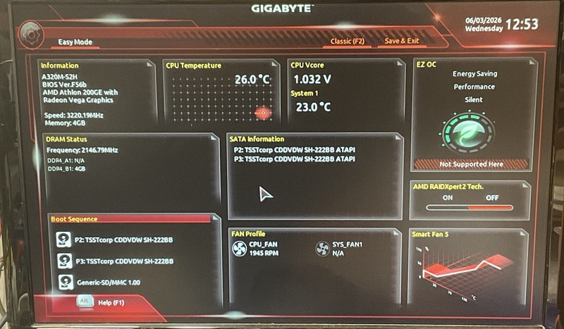 GIGABYTE GA-A320M-S2H Motherboard & AMD 200GE CPU Vega Graphics & 4gb DDR4