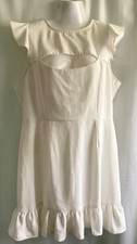 GLAM!  Flirty White Peekaboo Dress with Ruffle!  Size Large