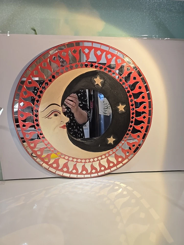 Unique VintageHand Pqinted Moon And Stars Mirror On Wood - image 2 of 4