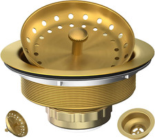 Kitchen Sink Drain Assembly Gold Sink Drain Strainer with Fixed Post 3-1/2 Inch