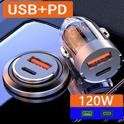 Adaptador cargador de coche de carga rápida PD USB tipo C 120W de 2 puertos para iPhone Samsung - Imagen 2 de 14