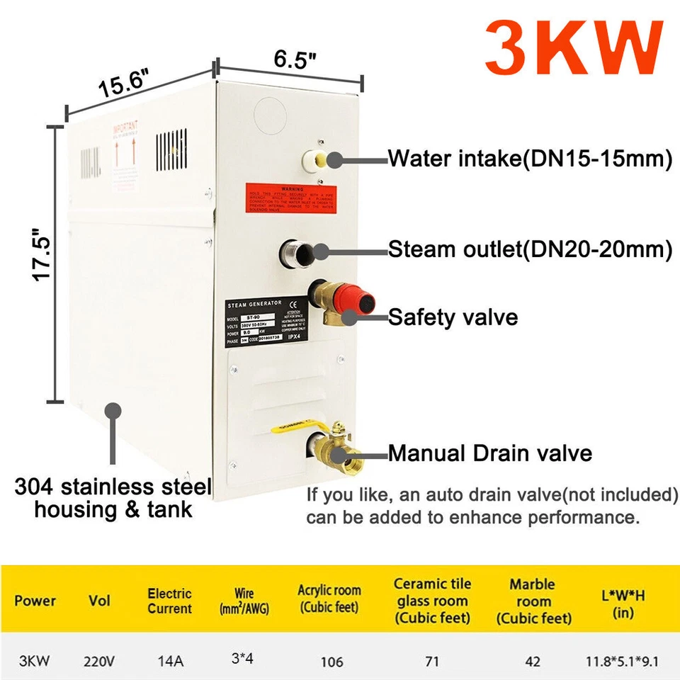 Steam Shower Generator Kit 3KW for Bath Sauna SPA,For Home Commercial Use 220V - Image 3 of 4
