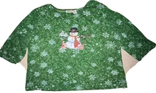 Vtg Collections Etc. Winter Snowman 3/4 Sleeves Shirt 2 Sided Print Women 2XL